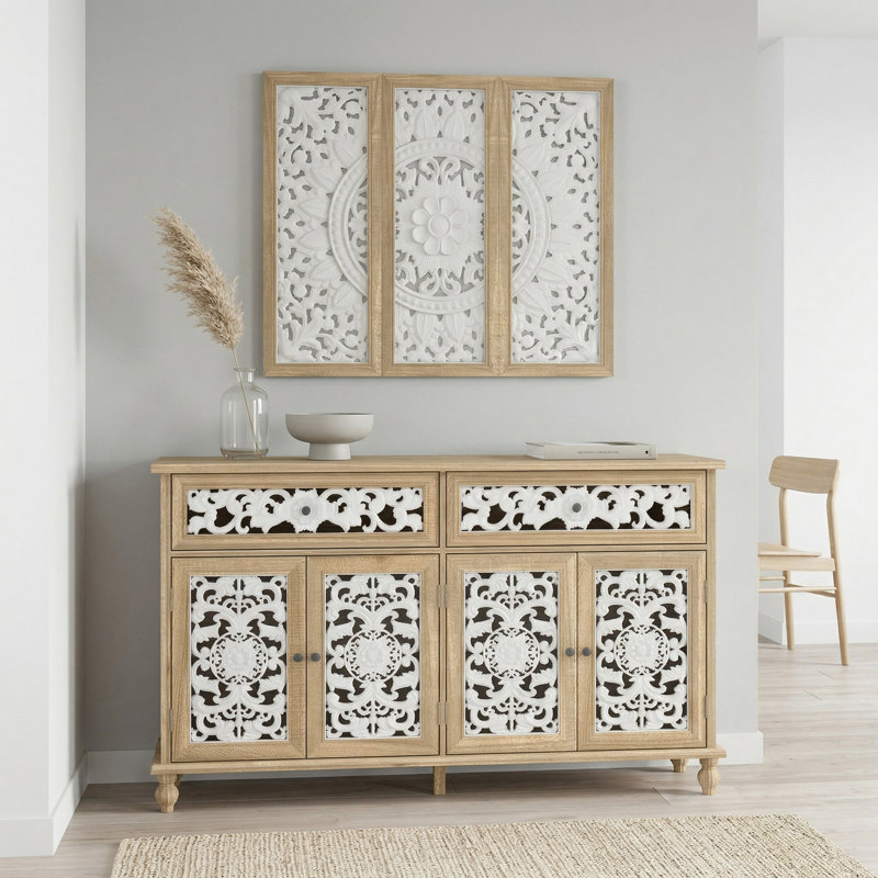 59" W Sideboard Cabinet Buffet Storage Cabinet With Wall-Mounted Decoration