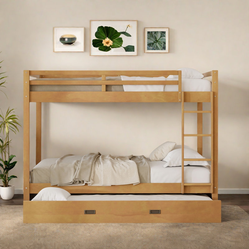 Lit superposé en bois grand avec échelle et lit gigogne, Bois