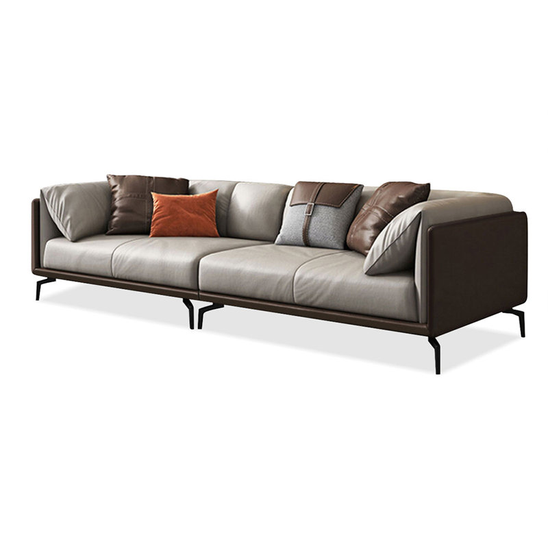 Khaki Genuine Leather Modular Sofa cushion couch, Coffee/Khaki, 3, 28.35" H x 102.36" W x 37.01" D