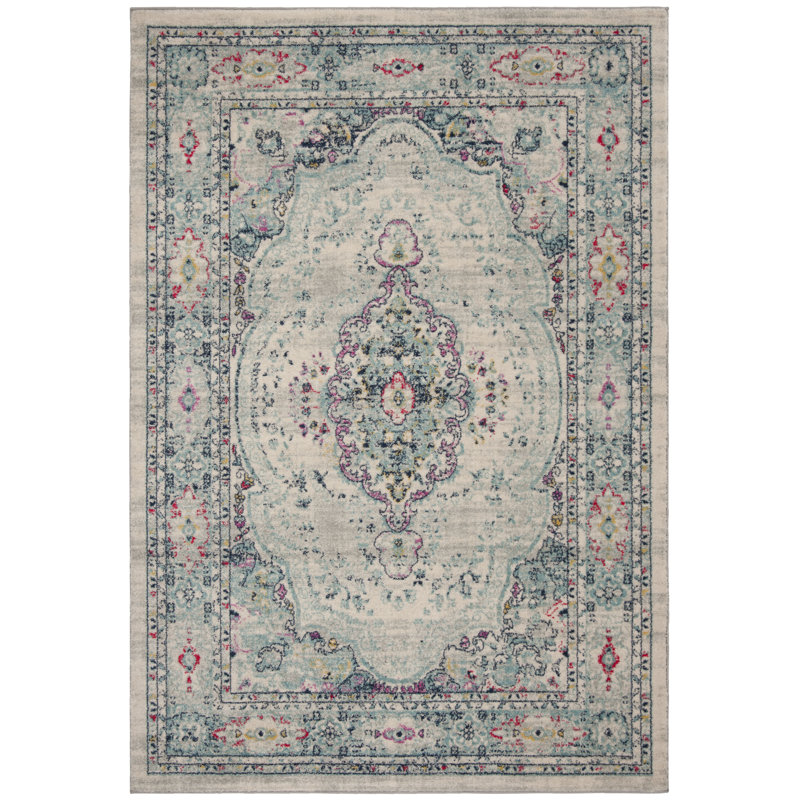 Christa Southwestern Light Gray/Fuchsia Area Rug, Rectangle 4' x 6'