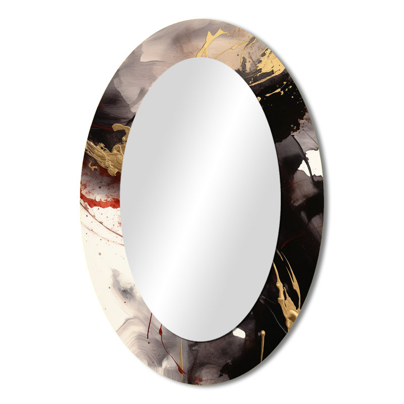 Gold And Red Fluid Fusion II - Gold Oval Wall Mirror Decor, 36" x 24"
