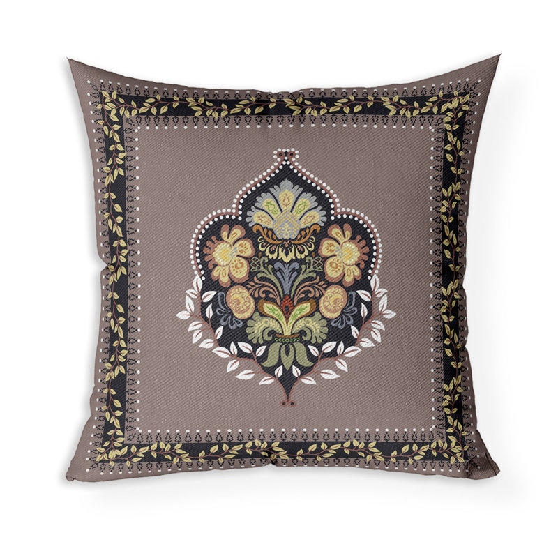 Coussin décoratif intérieur / extérieur Kashmir, H 16 po x l 16 po, Noir / mauve