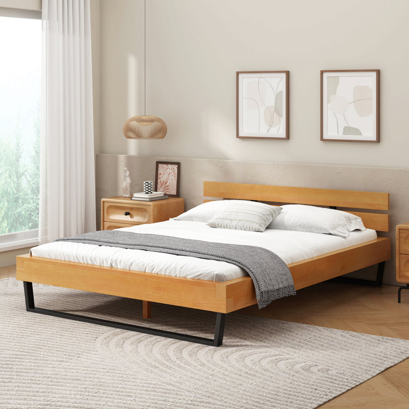 Structure de lit en bois de pin, taille grand, naturel et noir