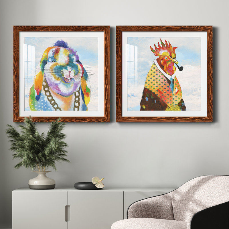 Groovy Bunny And Sky - ensemble de 2 peintures, H 31,5 po x l 63 po x P 1,5 po, Papier avec cadre érable