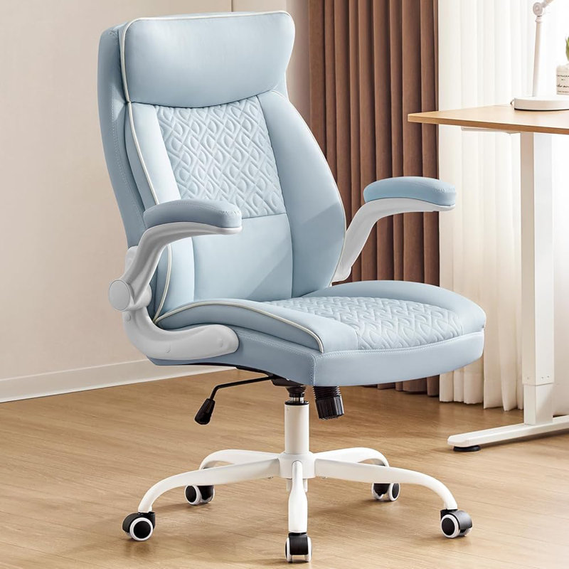 Ergonomic High Back Upholstered Executive Office Chair Adjustable Leather Home Office Chair, Blue, White