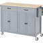 Chariot pour îlot de cuisine gris et bleu avec bureau en bois massif, armoire à 4 portes, 2 tiroirs, porte-épices et porte-serviettes, plateau à roulettes verrouillables,-634154141