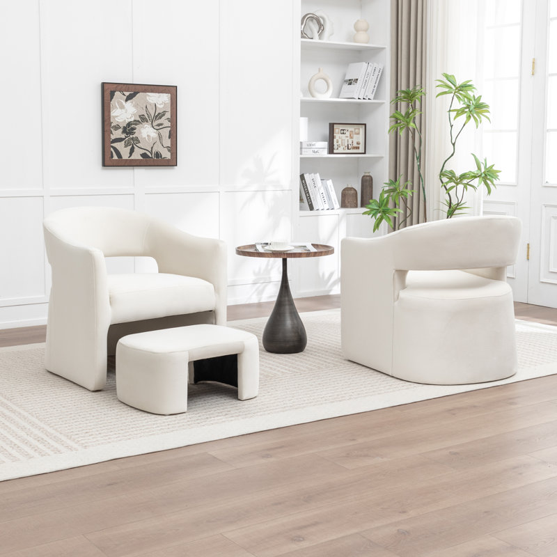 Fauteuil demi-tonneau rembourré avec repose-pieds, Beige