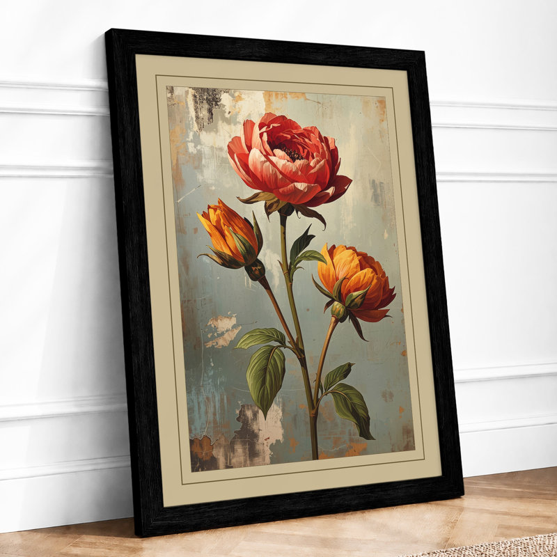Three Roses In Bloom Botanical - Print, A1 - 84.1 x 59.4 cm, Black