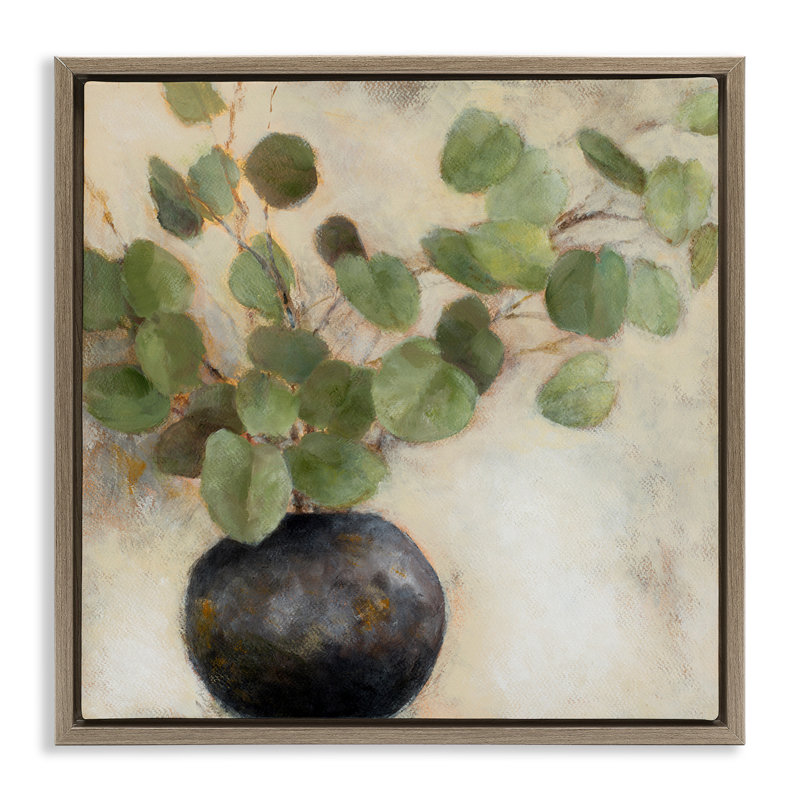 Art mural sur toile flottant vert avec feuilles d'eucalyptus brun et grain flottant par Lanie Loreth, H 18 po x l 18 po