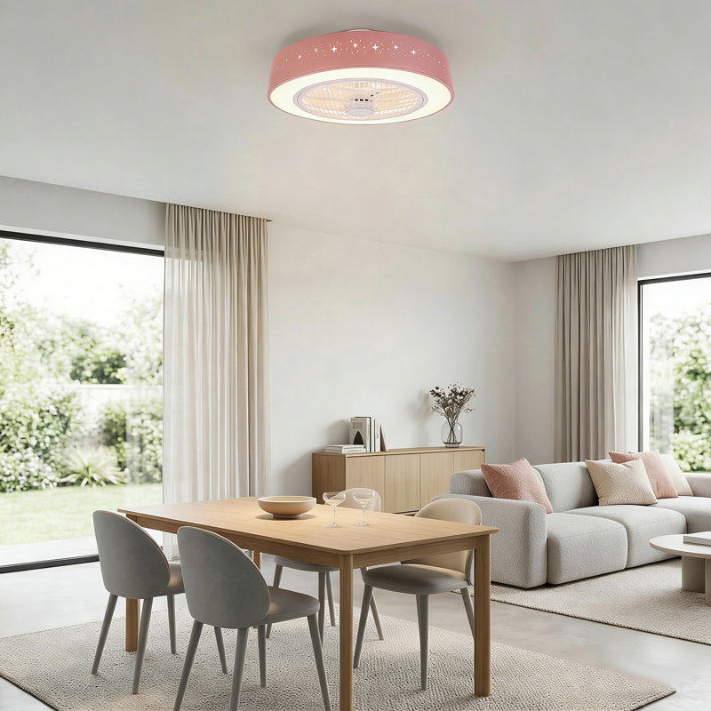 Ventilateur de plafond rond 22 po à DEL avec abat-jour ciel étoilé (rose)