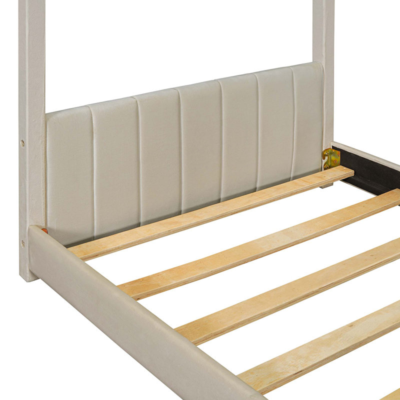 Lit en bois Velvet House, beige, Lit simple