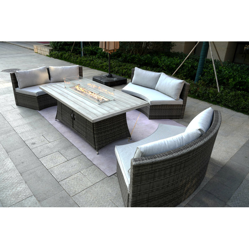 Ensemble de conversation en osier / rotin pour 6 personnes avec coussins Corcoran