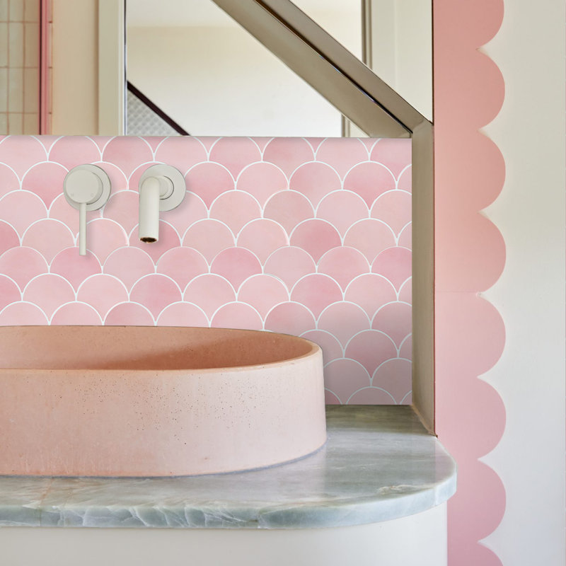 Carrelage écailles de poisson à peler et à coller, tuiles adhésives 3D amovibles sur le mur (ensemble de 10), Rose
