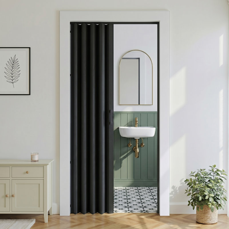 Porte accordéon à double couche en PVC / vinyle, 36 po x 80 po, Noir