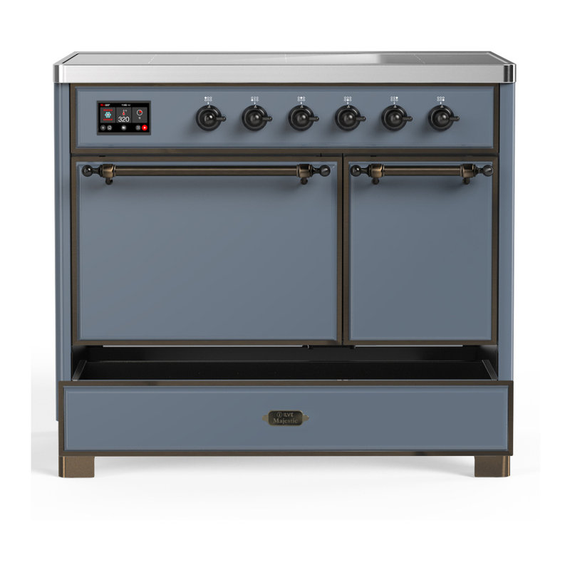 Cuisinière à induction de 40 pouces avec 6 éléments à induction en bleu gris (garniture brunie) Majestic III Series, Brunie