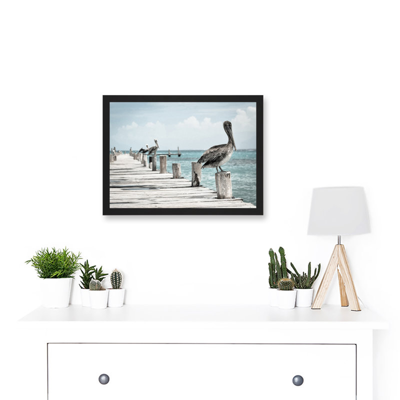 Bird Pelicans Ocean Pier - Single Picture Frame Print, 23.4cm H x 32.3cm W x 1.5cm D