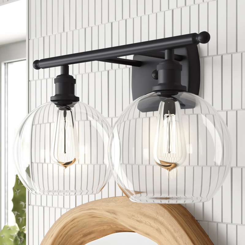 Éclairage de salle de bain à intensité variable à 2 lumières Baptista, Noir mat, Clair, Ampoule à DEL rétro de 6 watts