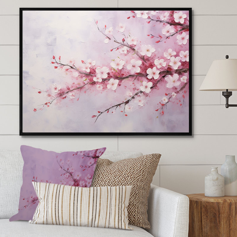 «Cherry Bliss Tree» sur toile, Cadre flottant noir, 34" H x 44" W