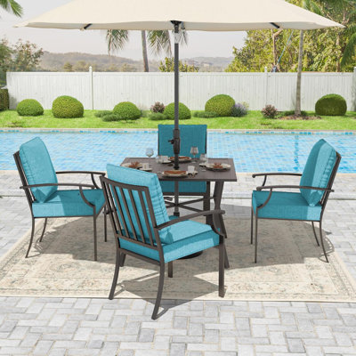 Outdoor Stackable Steel Dining Armchair With Cushions(Set Of 4)