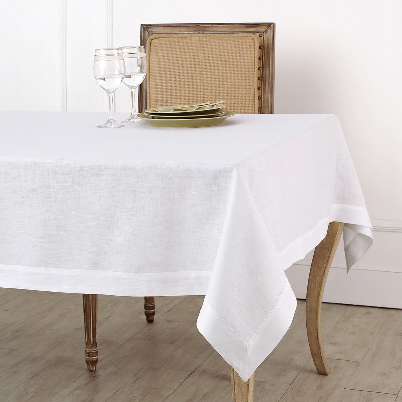 100% Pure Linen Tablecloth - Fete, White, 102" L x 60" W