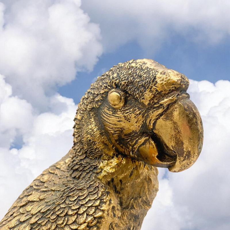 Edmiston Gold Parrot Figurine Sculpture - Realistic Exotic Animal Ornament, Hand Finished Resin Accent for Home Décor