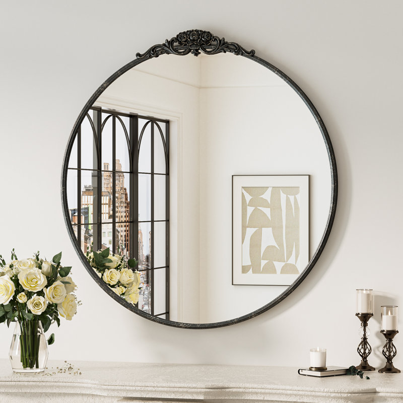 Miroir d'appoint mural Stourbirdge, 28 po x 28 po, Noir antique