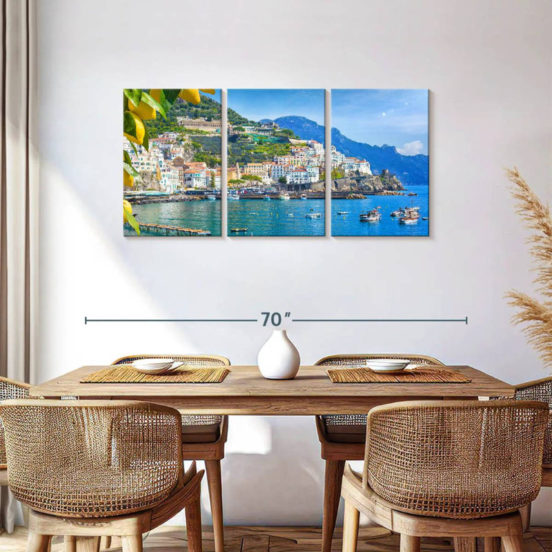 «Sunny Amalfi Coast», reproduction d'art sur toile, H 27 po x l 56 po x P 1,25 po