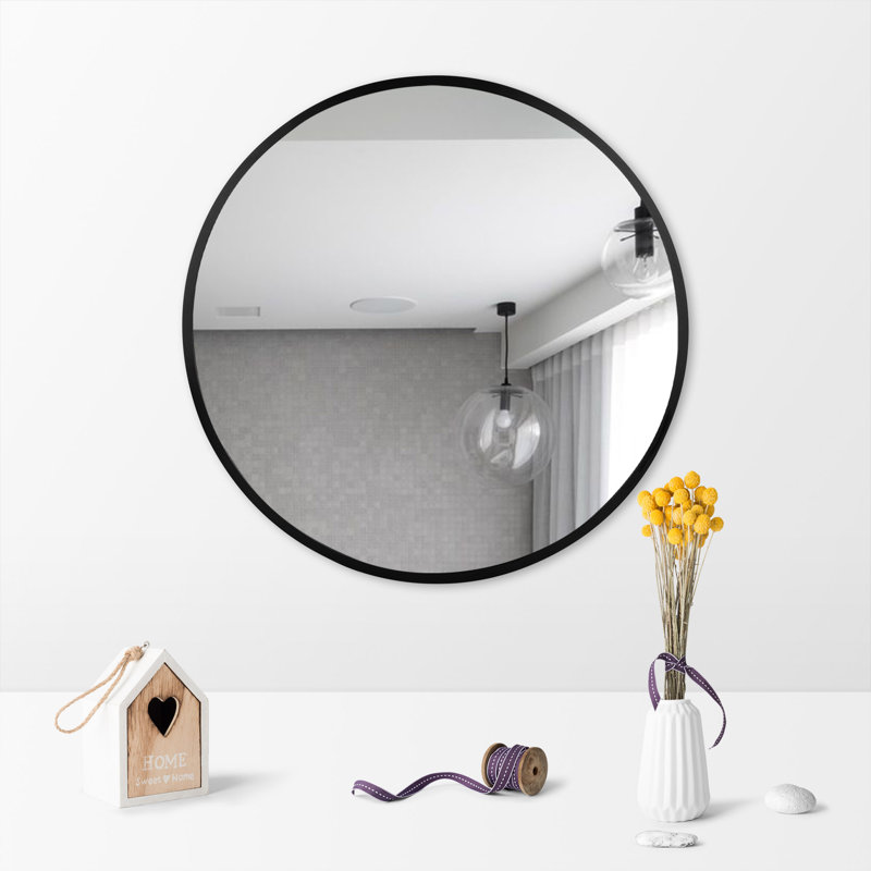 Gallen Round Metal Wall Mirror, Black, 20" x 20"