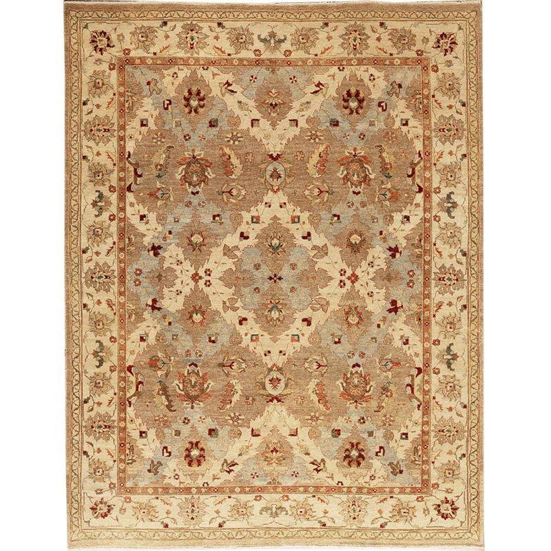 Tapis brun et ivoire de haute qualité noué à la main