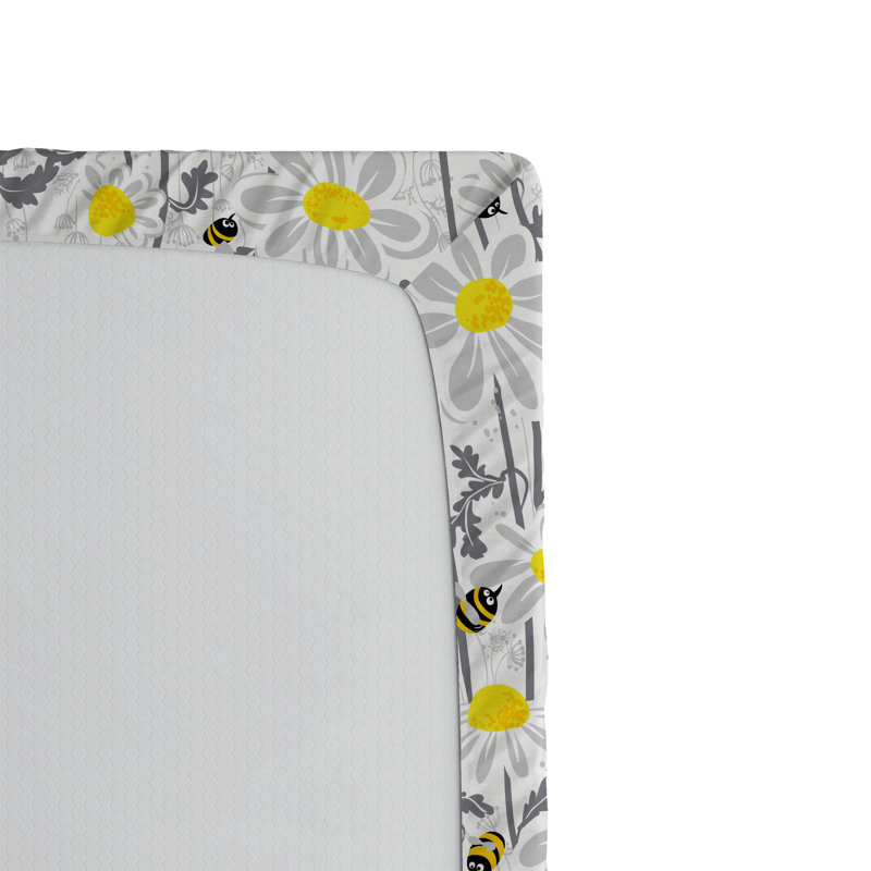 Drap-housse Ambesonne, paquet de 2, Motif floral gris / jaune / blanc, Drap-housse simple TG
