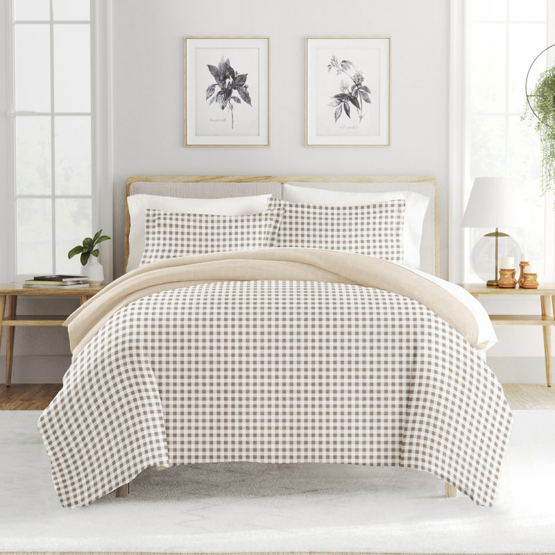 Ensemble de housse de couette 3 pièces à motif ultra doux - Serenity, Double/Grand, Carreaux vichy naturel