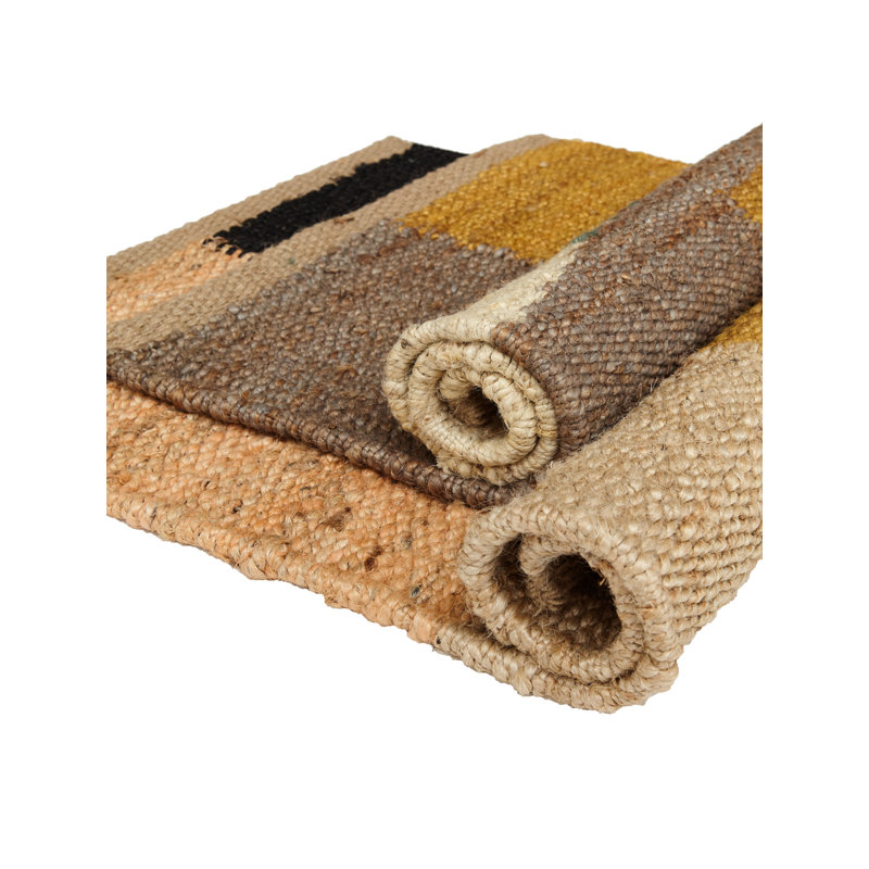 Abstract Hand Woven Flatweave Rectangle 9' x 12' Hemp Area Rug in Brown/Green