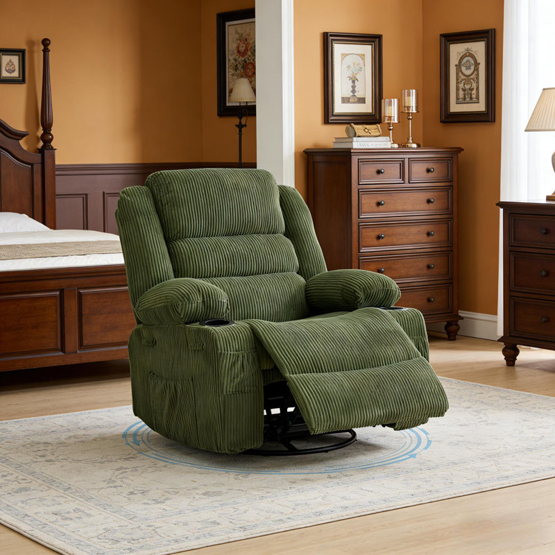 Fauteuil inclinable pivotant à 360 ° avec porte-gobelet et siège profond rembourré pour le salon, Velours côtelé vert