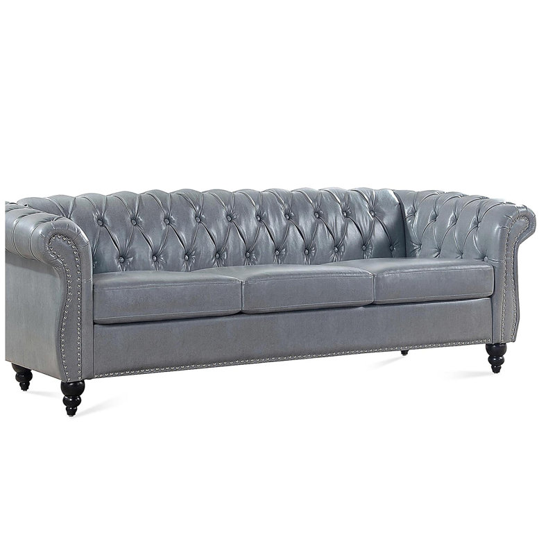 Canapé Chesterfield à accoudoirs roulés 84,65 po, Gris