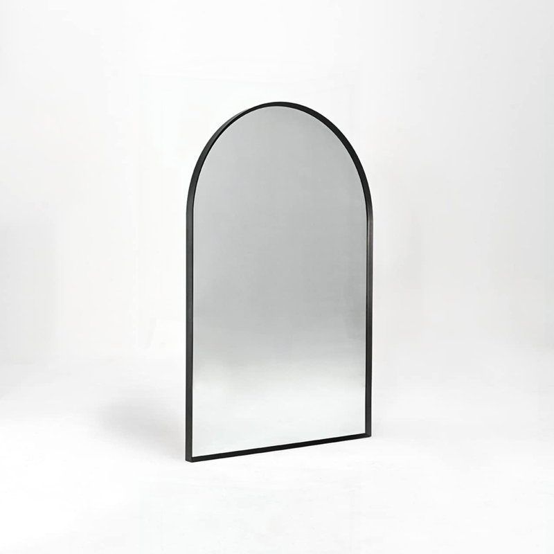 24X32 Inch Metal Framed Arched Bathrrom Mirror, Black, 32" x 24"
