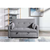 Light Grey Linen 3-in-1 Convertible Sleeper Loveseat – Space-Saving Sofa Bed with Storage Pockets & Adjustable Backrest