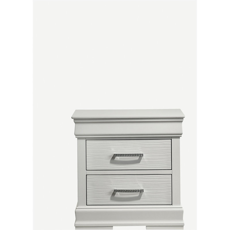Table de chevet 2 tiroirs de style moderne en bois blanc, Blanc