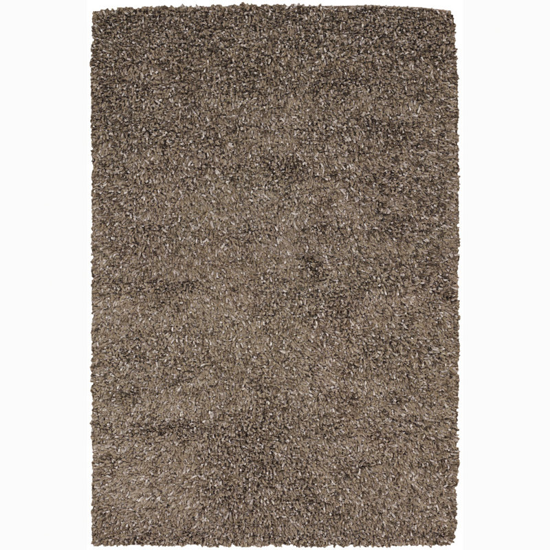 Tapis en polyester ondulé tissé à la main Angella, Rectangulaire 9 pi x 13 pi, Brun et brun clair