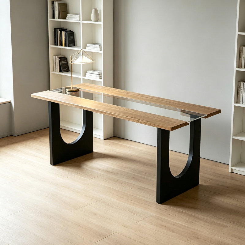 Bureau en verre trempé Creative Design, Transparent/noir, H 29,52 po x l 62,99 po x P 27,55 po