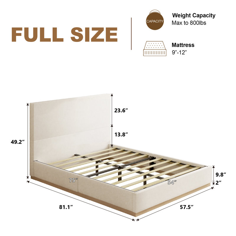 Haden Upholstered Platform Bed Frame, Beige, Full / Double
