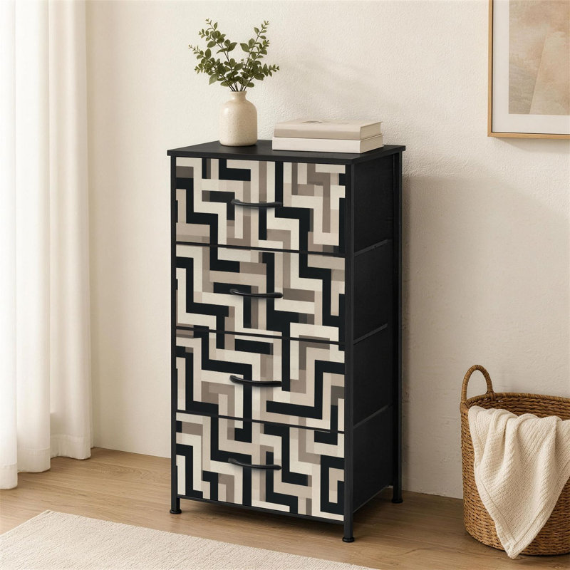 Commode 4 tiroirs pour chambre à coucher à motif géométrique abstrait noir, beige, gris, style minimaliste, petite et grande commode pour organisateurs de placard