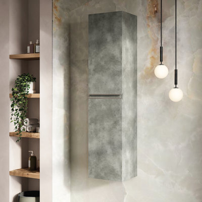Vatilla 1500mm Wall Hung Tall Cabinet With Matt Black Handles