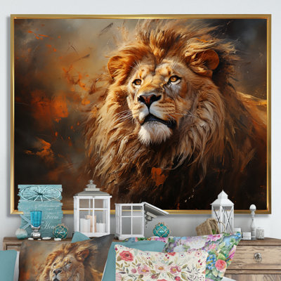 Shimmering Golden Lion Reflections sur impression sur toile
