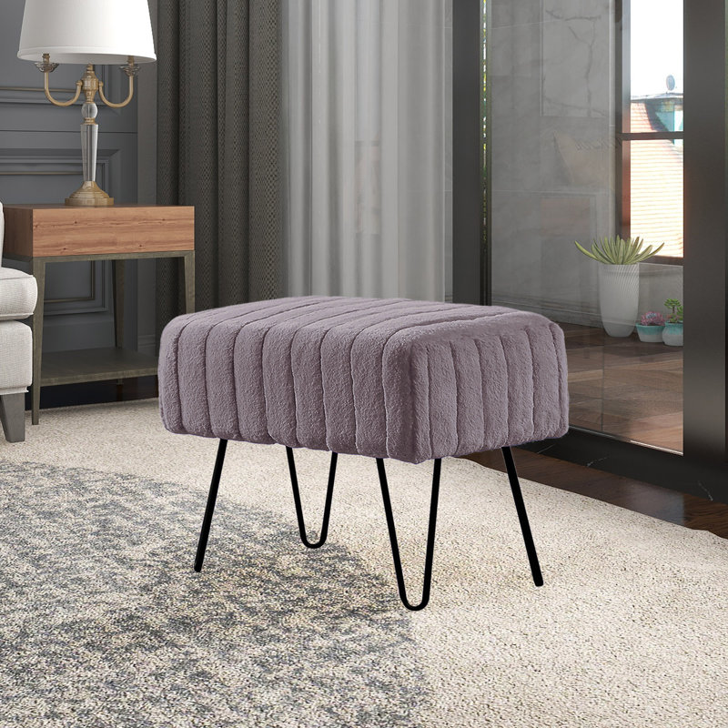 Defranco Upholstered Ottoman, Charcoal Faux Fur
