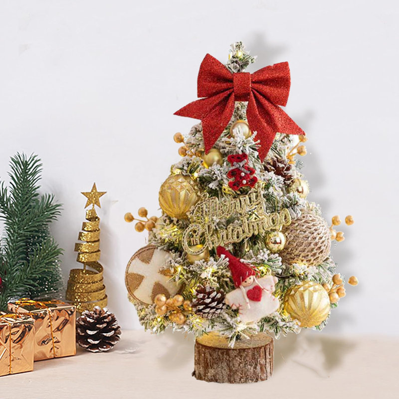 Arbre de Noël artificiel enneigé avec lumières à DEL 17,7 po pour table