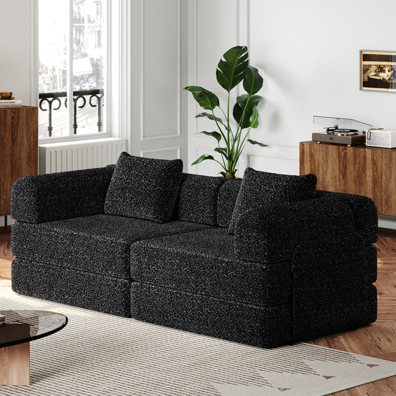 Convertible Sofa Bed, Chenille Sofa, Comes With Two Side Storage Pockets, Two Cushions, Comfortable Foldable Sofa Bed, Suitable For Use In Living Rooms, Bedrooms, And Studies, Carpet Sofa