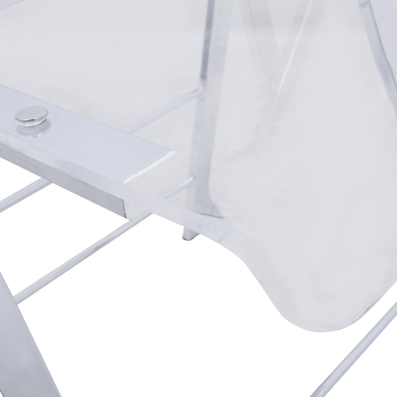Transparent Acrylic Folding Chair with Stainless Steel Frame and Footrest – Stackable Open-Back Side Chair
