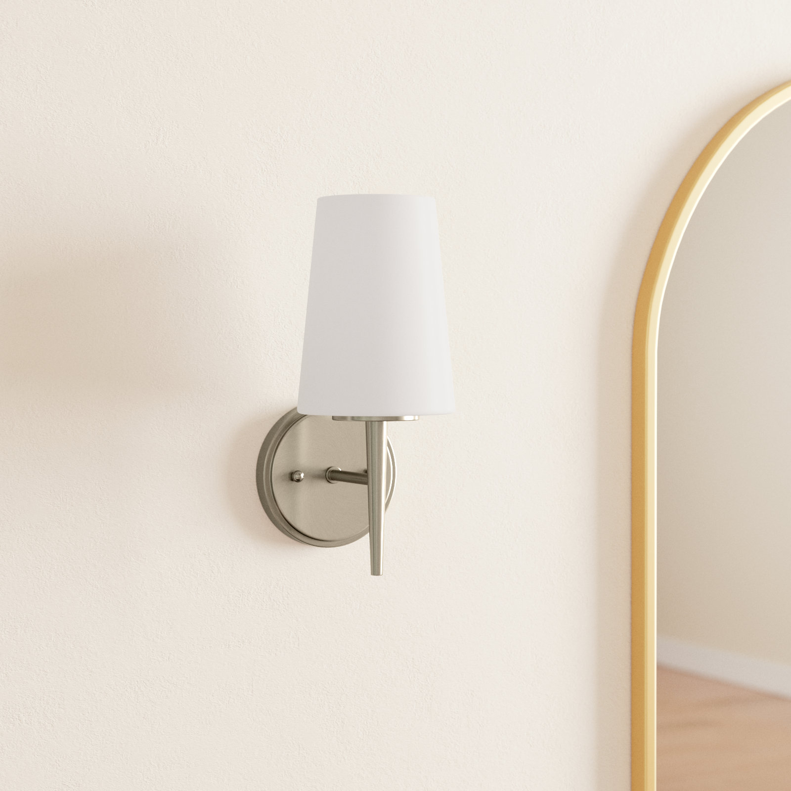 Erlandson Single Light Glass Dimmable Armed Sconce, Chrome, 100W A19 Medium
