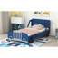Lit plateforme simple en forme de voiture avec roulettes, bleu-808436820-808436822