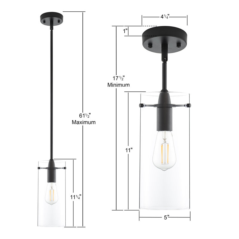 Angelina 1 - Light Single Pendant, Black, Large Shade, Clear